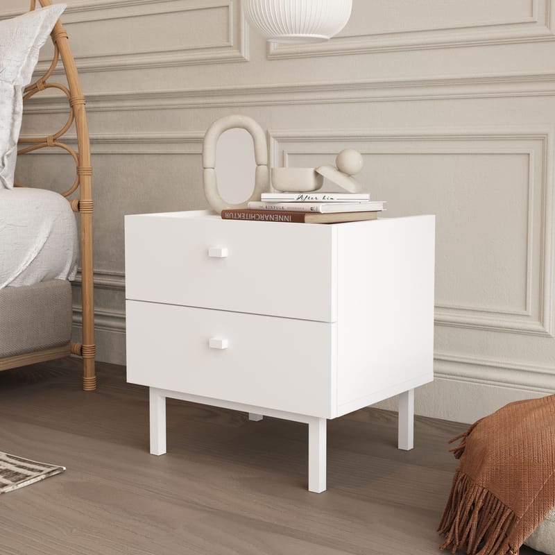 Nattbord Hanah Home Luke (47,9 x 47 x 36,8 cm) Hvit - Hvit - Møbler - Bord - Avlastningsbord & sidobord - Sengebord & nattbord