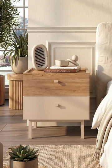 Nattbord Hanah Home Luke (47,9 x 47 x 36,8 cm) Sand eik - Sand eik - Møbler - Bord - Avlastningsbord & sidobord - Sengebord & nattbord