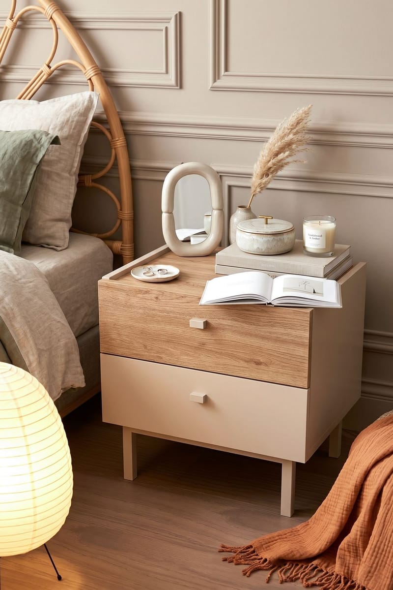 Nattbord Hanah Home Luke (47,9 x 47 x 36,8 cm) Sand eik - Sand eik - Møbler - Bord - Avlastningsbord & sidobord - Sengebord & nattbord