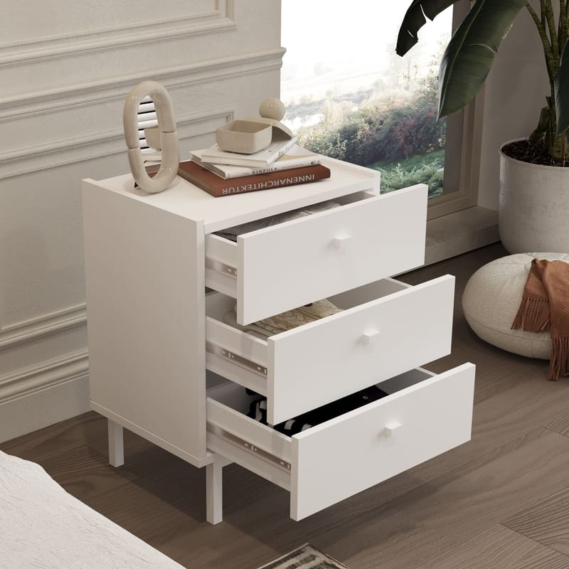 Nattbord Hanah Home Luke (47,9 x 63,5 x 36,8 cm) Hvit - Hvit - Møbler - Bord - Avlastningsbord & sidobord - Sengebord & nattbord