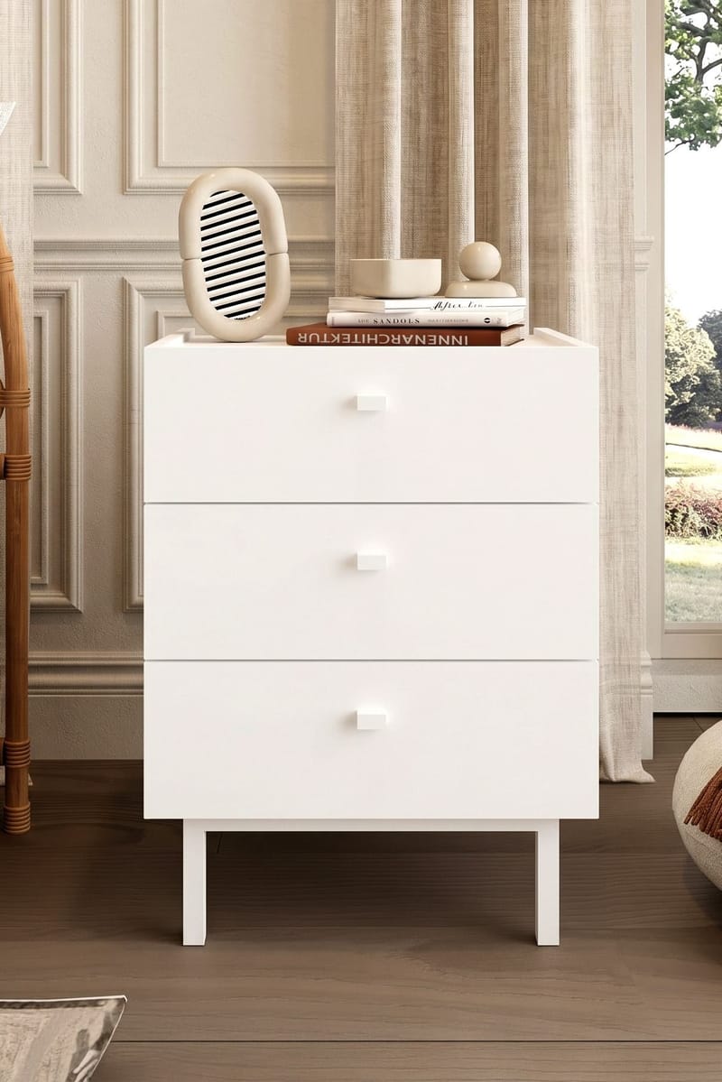 Nattbord Hanah Home Luke (47,9 x 63,5 x 36,8 cm) Hvit - Hvit - Møbler - Bord - Avlastningsbord & sidobord - Sengebord & nattbord