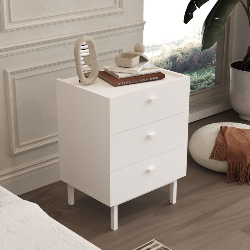 Nattbord Hanah Home Luke (47,9 x 63,5 x 36,8 cm) Hvit - Hvit - Møbler - Bord - Avlastningsbord & sidobord - Sengebord & nattbord