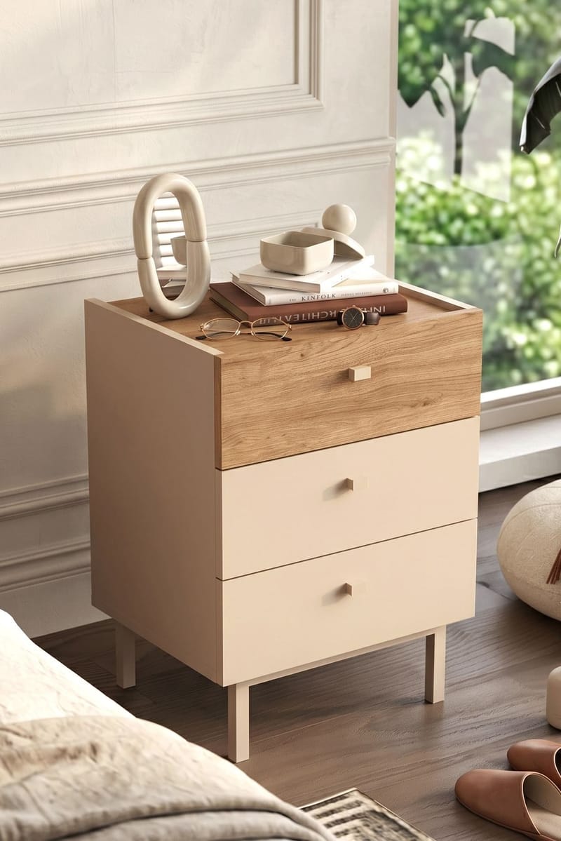 Nattbord Hanah Home Luke (47,9 x 63,5 x 36,8 cm) Sand eik - Sand og eik - Møbler - Bord - Avlastningsbord & sidobord - Sengebord & nattbord