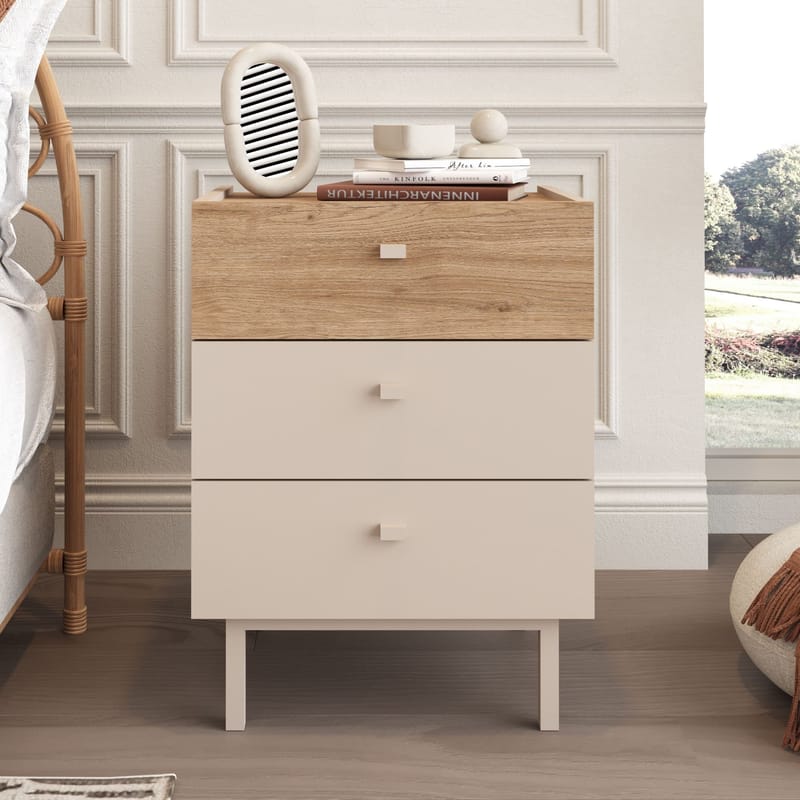 Nattbord Hanah Home Luke (47,9 x 63,5 x 36,8 cm) Sand eik - Sand og eik - Møbler - Bord - Avlastningsbord & sidobord - Sengebord & nattbord