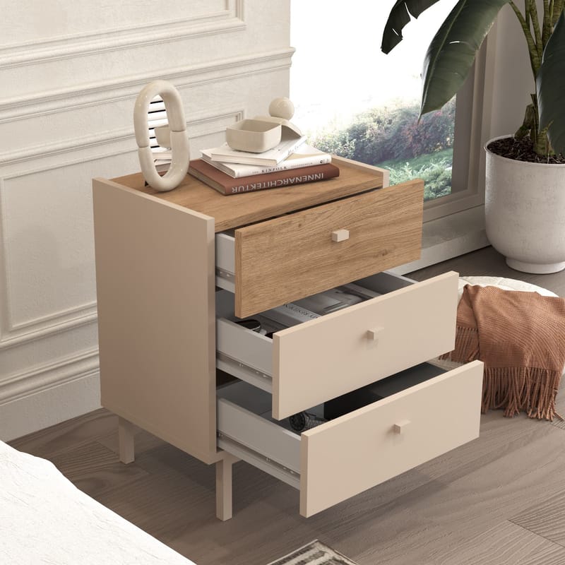 Nattbord Hanah Home Luke (47,9 x 63,5 x 36,8 cm) Sand eik - Sand og eik - Møbler - Bord - Avlastningsbord & sidobord - Sengebord & nattbord