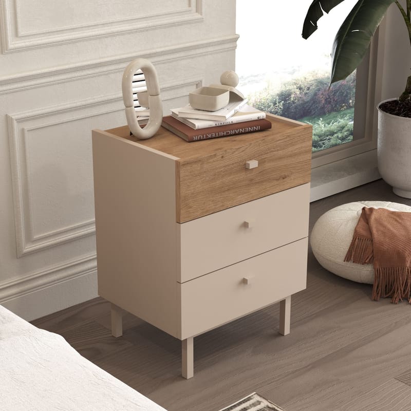 Nattbord Hanah Home Luke (47,9 x 63,5 x 36,8 cm) Sand eik - Sand og eik - Møbler - Bord - Avlastningsbord & sidobord - Sengebord & nattbord