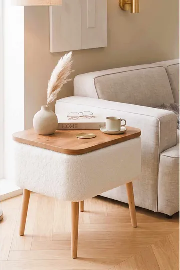 Nattbord Hanah Home Parkway (60 x 55 x 30 cm) Hvit natur - Hvit og natur - Møbler - Bord - Avlastningsbord & sidobord - Sengebord & nattbord