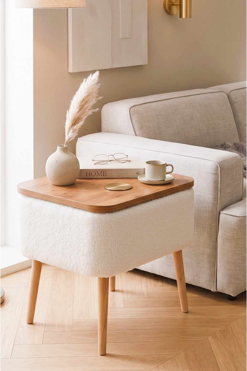 Nattbord Hanah Home Parkway (60 x 55 x 30 cm) Hvit natur - Hvit og natur - Møbler - Bord - Avlastningsbord & sidobord - Sengebord & nattbord