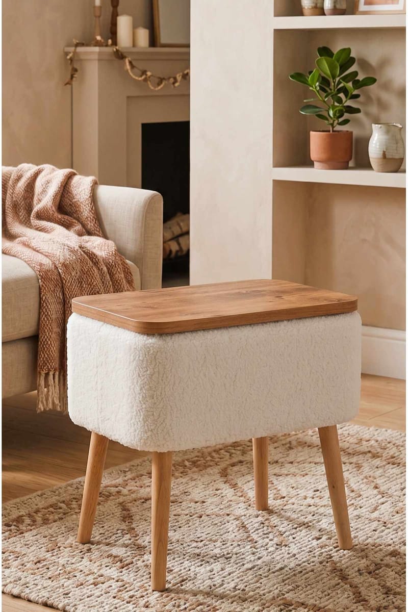 Nattbord Hanah Home Parkway (60 x 55 x 30 cm) Hvit natur - Hvit og natur - Møbler - Bord - Avlastningsbord & sidobord - Sengebord & nattbord