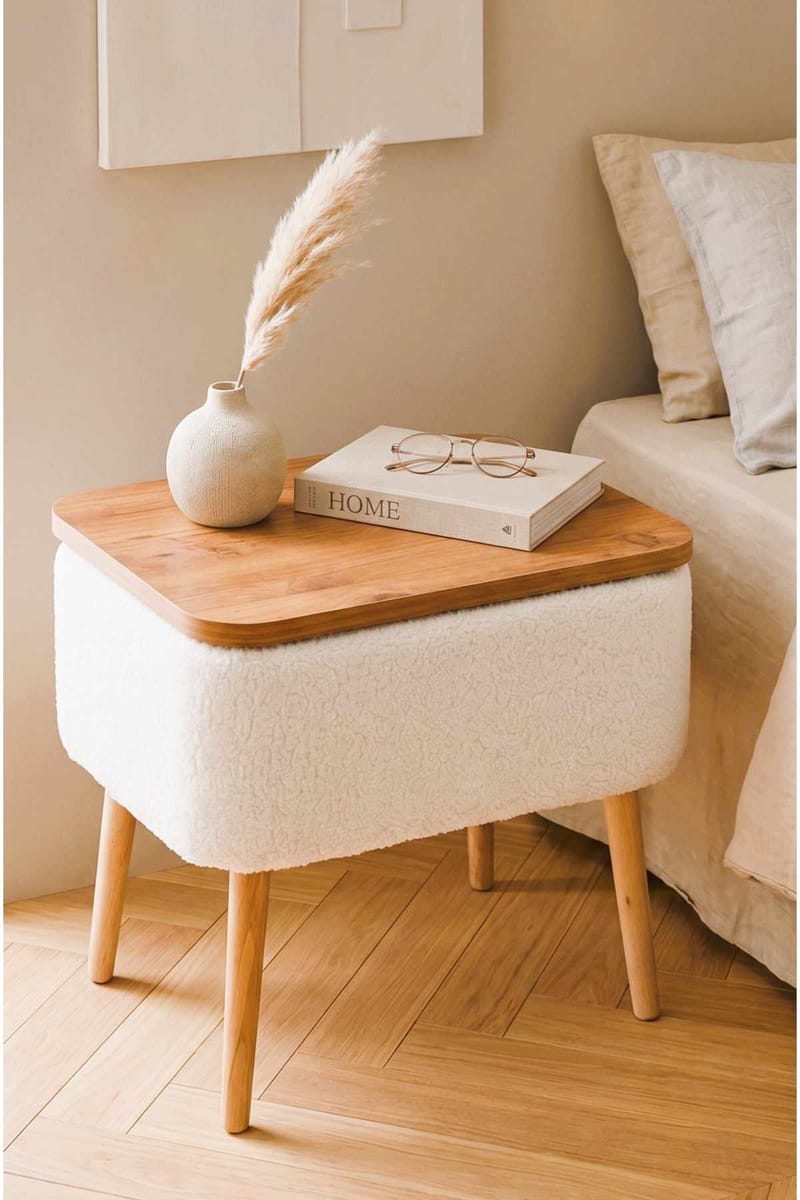 Nattbord Hanah Home Parkway (60 x 55 x 30 cm) Hvit natur - Hvit og natur - Møbler - Bord - Avlastningsbord & sidobord - Sengebord & nattbord