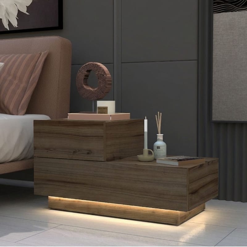 Nattbord Homitis Kayra (70 x 35 x 38,3 cm) Antique Walnut - Møbler - Bord - Avlastningsbord & sidobord - Sengebord & nattbord