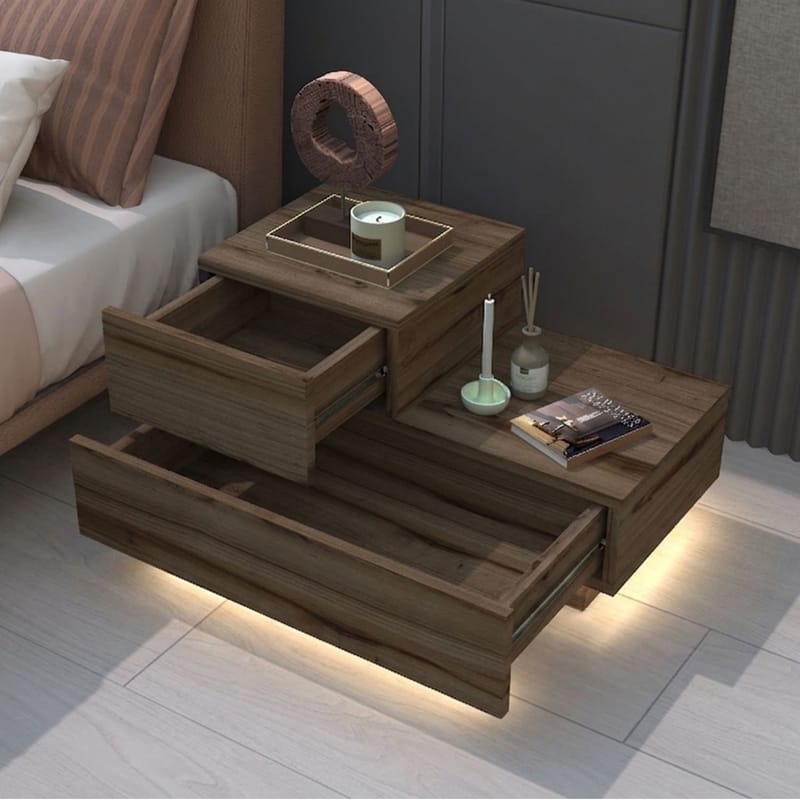 Nattbord Homitis Kayra (70 x 35 x 38,3 cm) Antique Walnut - Møbler - Bord - Avlastningsbord & sidobord - Sengebord & nattbord