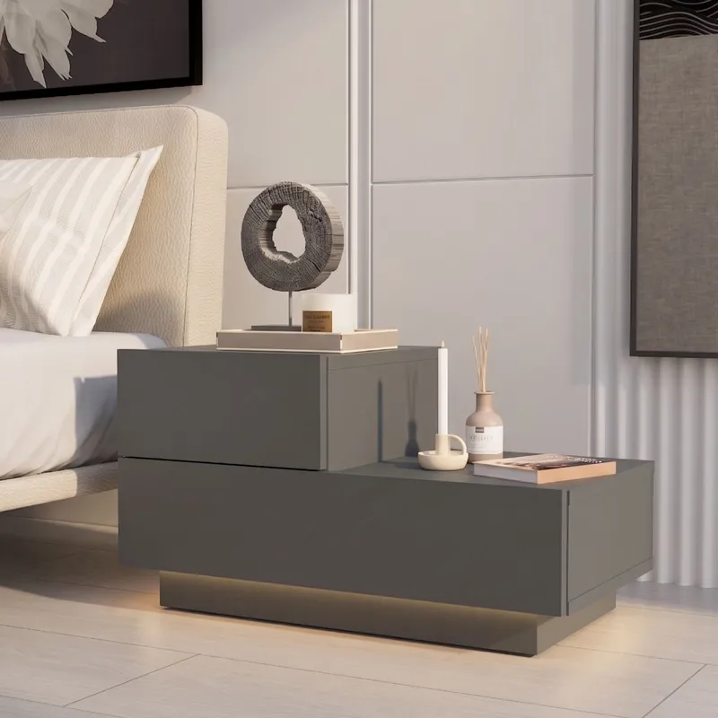 Nattbord Homitis Kayra (70 x 35 x 38,3 cm) Antrasitt - Antrasitt - Møbler - Bord - Avlastningsbord & sidobord - Sengebord & nattbord