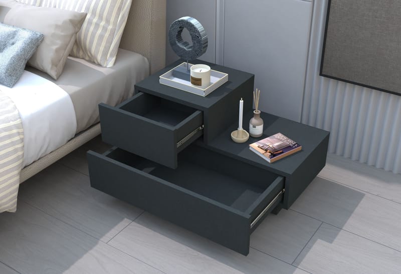 Nattbord Homitis Kayra (70 x 35 x 38,3 cm) Antrasitt - Antrasitt - Møbler - Bord - Avlastningsbord & sidobord - Sengebord & nattbord
