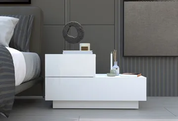 Nattbord Homitis Kayra (70 x 35 x 38,3 cm) Hvit - Hvit - Møbler - Bord - Avlastningsbord & sidobord - Sengebord & nattbord