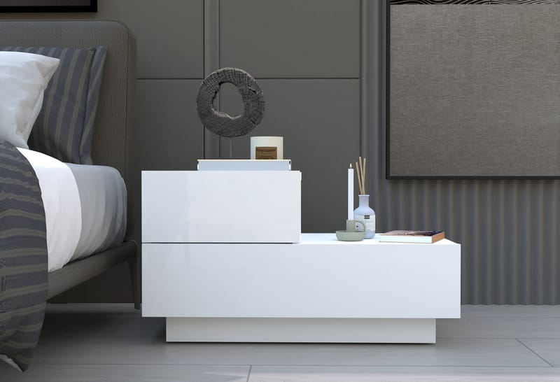 Nattbord Homitis Kayra (70 x 35 x 38,3 cm) Hvit - Hvit - Møbler - Bord - Avlastningsbord & sidobord - Sengebord & nattbord