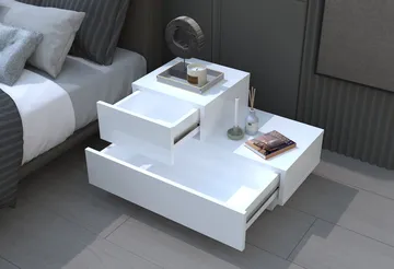 Nattbord Homitis Kayra (70 x 35 x 38,3 cm) Hvit - Hvit - Møbler - Bord - Avlastningsbord & sidobord - Sengebord & nattbord