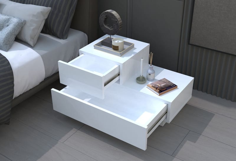 Nattbord Homitis Kayra (70 x 35 x 38,3 cm) Hvit - Hvit - Møbler - Bord - Avlastningsbord & sidobord - Sengebord & nattbord