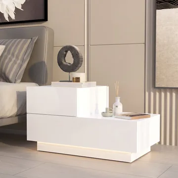 Nattbord Homitis Kayra (70 x 35 x 38,3 cm) Hvit - Hvit - Møbler - Bord - Avlastningsbord & sidobord - Sengebord & nattbord