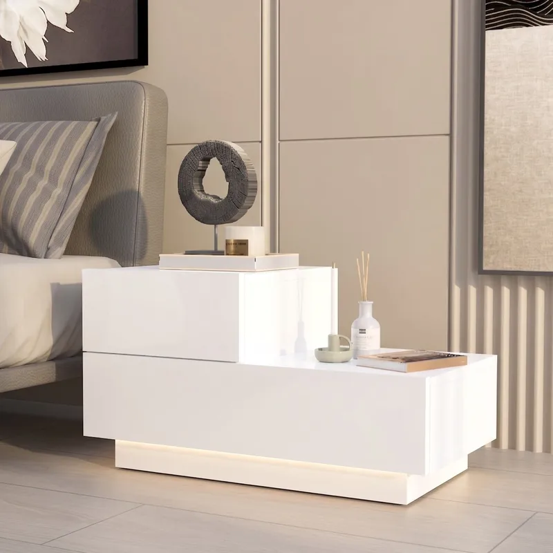 Nattbord Homitis Kayra (70 x 35 x 38,3 cm) Hvit - Hvit - Møbler - Bord - Avlastningsbord & sidobord - Sengebord & nattbord