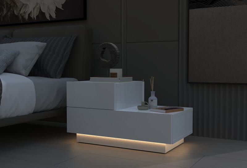 Nattbord Homitis Kayra (70 x 35 x 38,3 cm) Hvit - Hvit - Møbler - Bord - Avlastningsbord & sidobord - Sengebord & nattbord