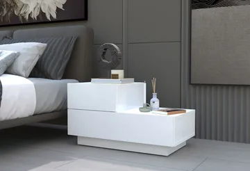 Nattbord Homitis Kayra (70 x 35 x 38,3 cm) Hvit - Hvit - Møbler - Bord - Avlastningsbord & sidobord - Sengebord & nattbord