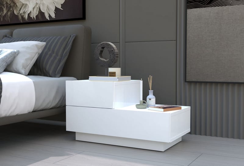 Nattbord Homitis Kayra (70 x 35 x 38,3 cm) Hvit - Hvit - Møbler - Bord - Avlastningsbord & sidobord - Sengebord & nattbord