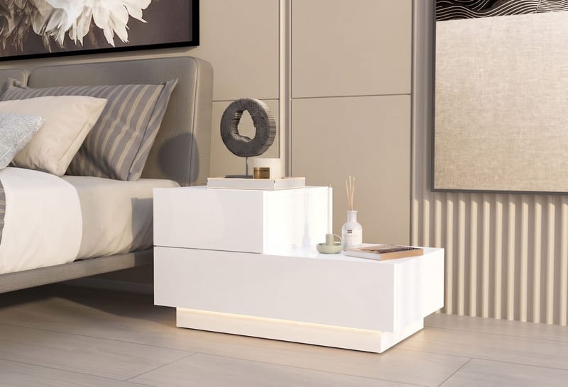 Nattbord Homitis Kayra (70 x 35 x 38,3 cm) Hvit - Hvit - Møbler - Bord - Avlastningsbord & sidobord - Sengebord & nattbord
