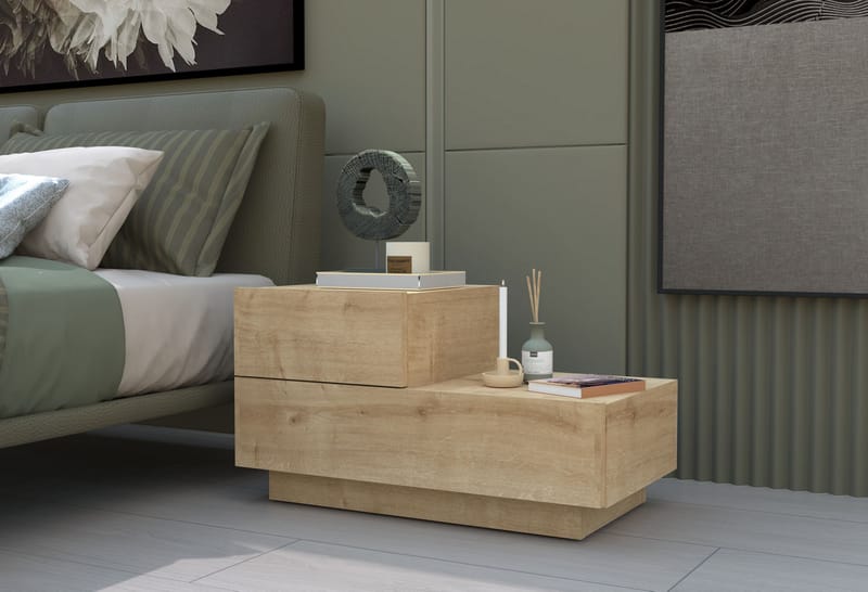 Nattbord Homitis Kayra (70 x 35 x 38,3 cm) Sapphire Oak - Sapphire Oak - Møbler - Bord - Avlastningsbord & sidobord - Sengebord & nattbord
