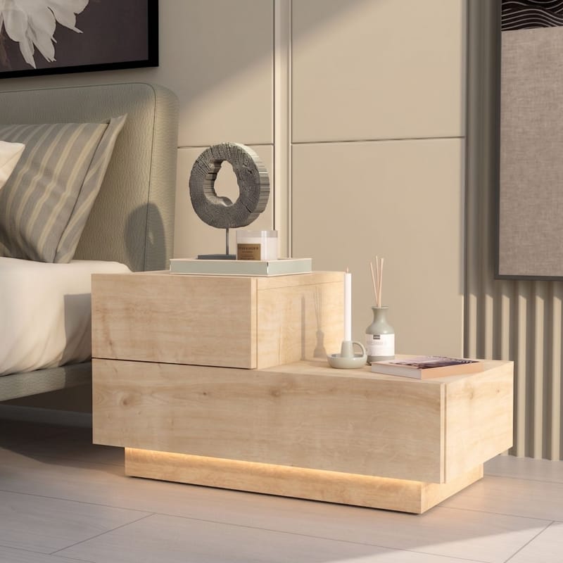 Nattbord Homitis Kayra (70 x 35 x 38,3 cm) Sapphire Oak - Sapphire Oak - Møbler - Bord - Avlastningsbord & sidobord - Sengebord & nattbord