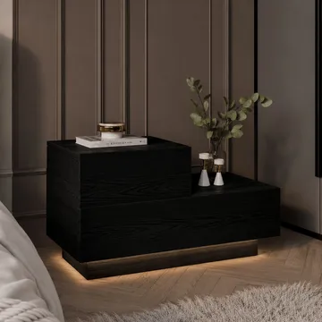 Nattbord Homitis Kayra (70 x 35 x 38,3 cm) Svart tre - Møbler - Bord - Avlastningsbord & sidobord - Sengebord & nattbord