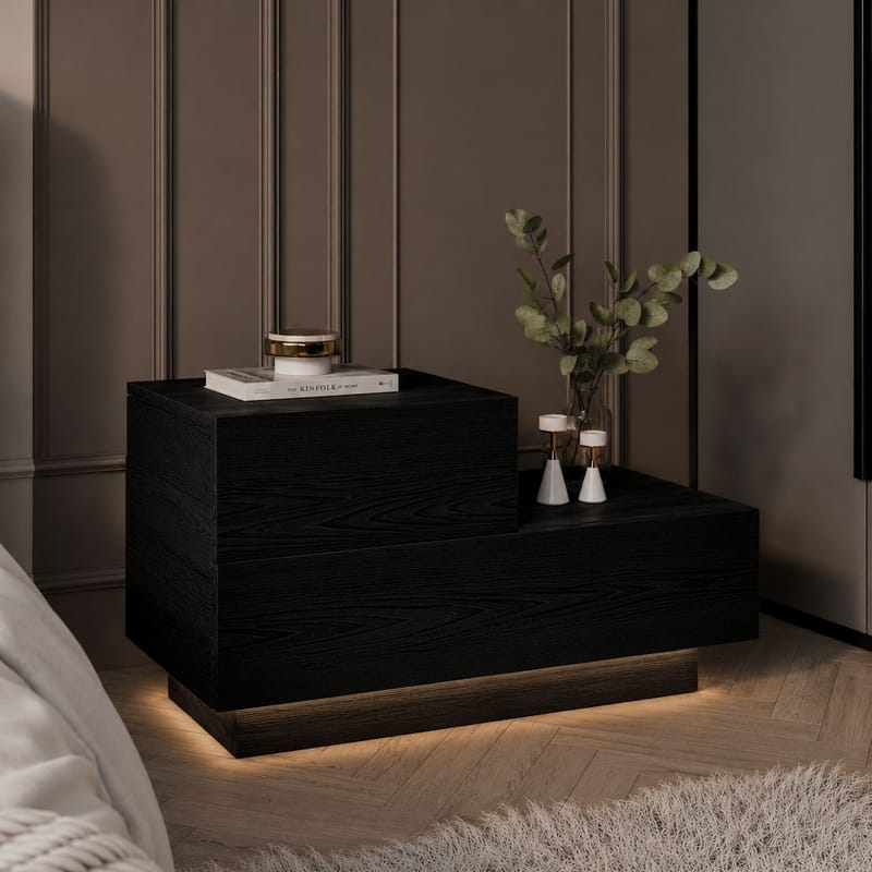 Nattbord Homitis Kayra (70 x 35 x 38,3 cm) Svart tre - Møbler - Bord - Avlastningsbord & sidobord - Sengebord & nattbord