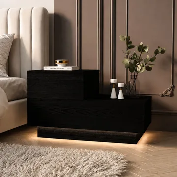 Nattbord Homitis Kayra (70 x 35 x 38,3 cm) Svart tre - Møbler - Bord - Avlastningsbord & sidobord - Sengebord & nattbord