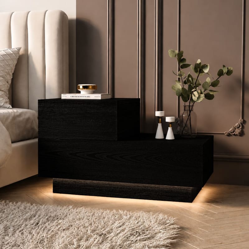 Nattbord Homitis Kayra (70 x 35 x 38,3 cm) Svart tre - Møbler - Bord - Avlastningsbord & sidobord - Sengebord & nattbord