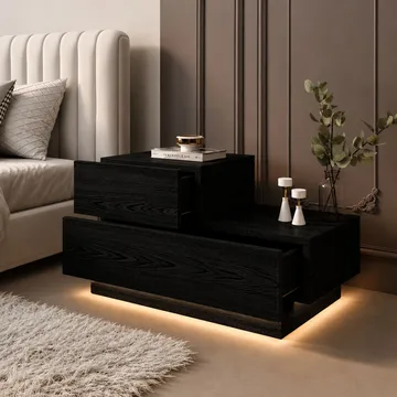 Nattbord Homitis Kayra (70 x 35 x 38,3 cm) Svart tre - Møbler - Bord - Avlastningsbord & sidobord - Sengebord & nattbord