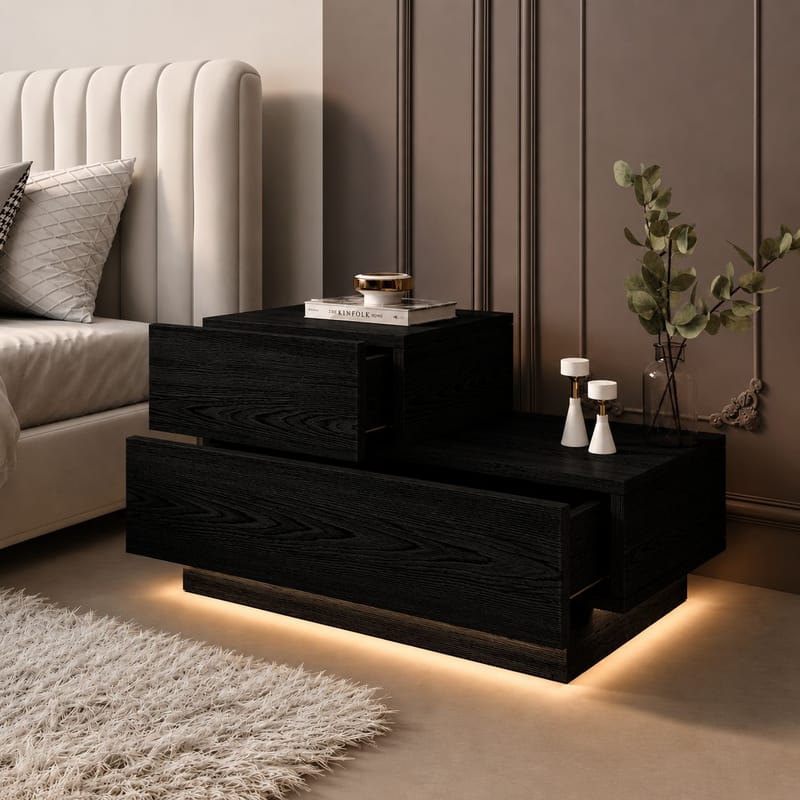 Nattbord Homitis Kayra (70 x 35 x 38,3 cm) Svart tre - Møbler - Bord - Avlastningsbord & sidobord - Sengebord & nattbord