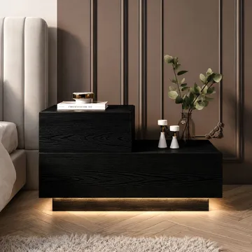 Nattbord Homitis Kayra (70 x 35 x 38,3 cm) Svart tre - Møbler - Bord - Avlastningsbord & sidobord - Sengebord & nattbord