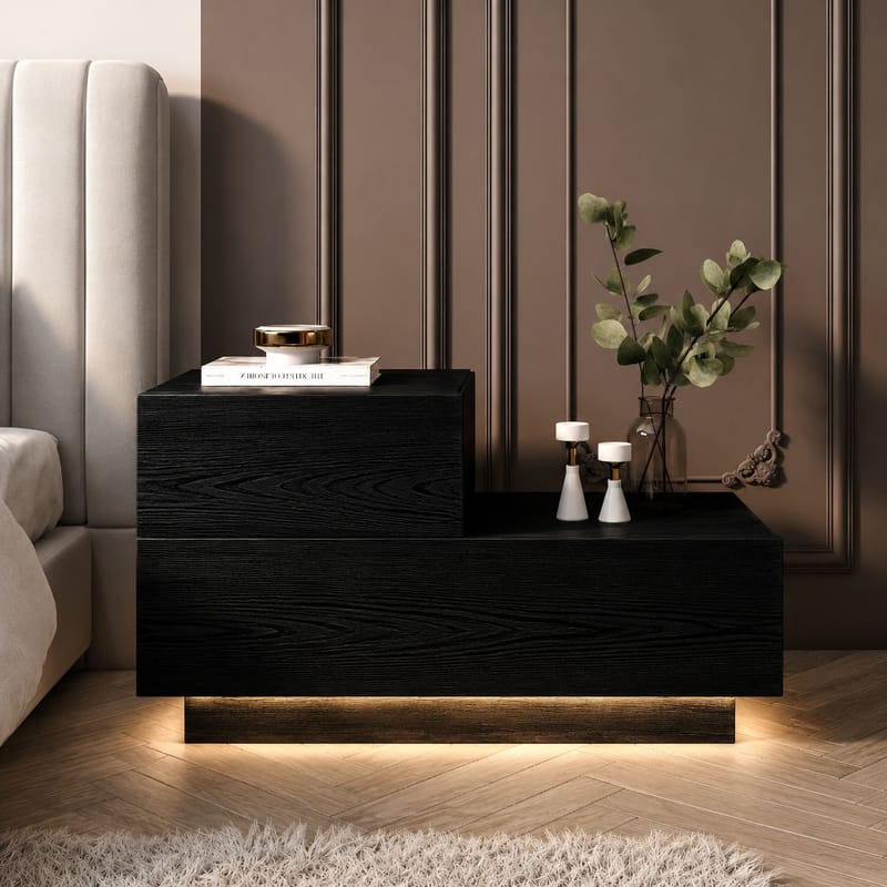 Nattbord Homitis Kayra (70 x 35 x 38,3 cm) Svart tre - Møbler - Bord - Avlastningsbord & sidobord - Sengebord & nattbord