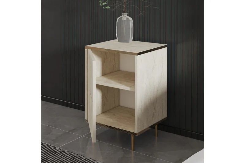 Nattbord Imaj Travertin / Gull - Beige/Gull - Møbler - Bord - Avlastningsbord & sidobord - Sengebord & nattbord