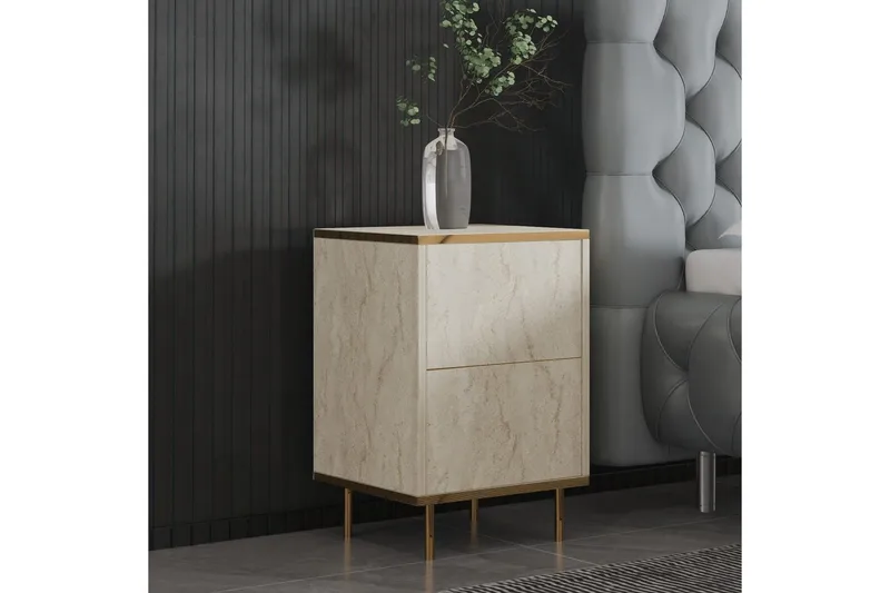 Nattbord Imaj Travertin / Gull - Beige/Gull - Møbler - Bord - Avlastningsbord & sidobord - Sengebord & nattbord
