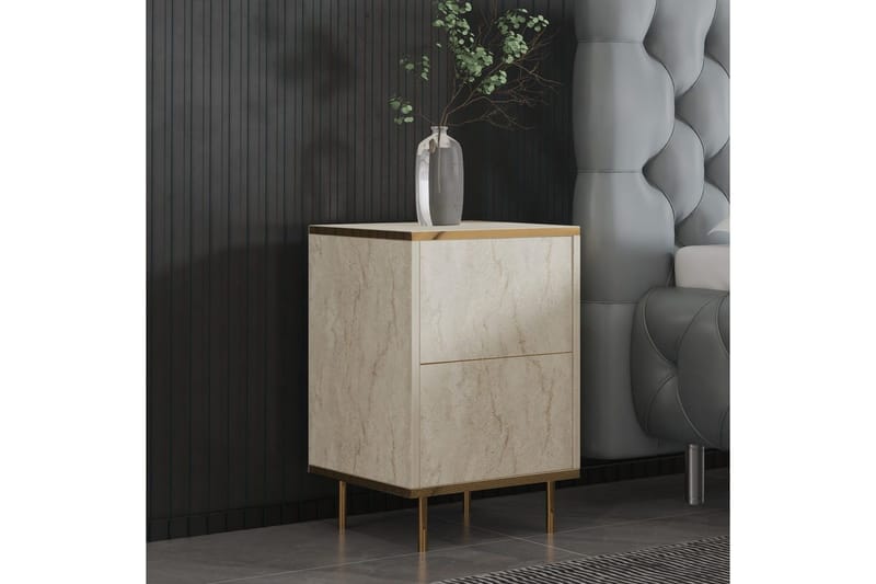 Nattbord Imaj Travertin / Gull - Beige/Gull - Møbler - Bord - Avlastningsbord & sidobord - Sengebord & nattbord
