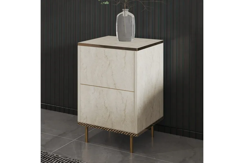 Nattbord Imaj Travertin / Gull - Beige/Gull - Møbler - Bord - Avlastningsbord & sidobord - Sengebord & nattbord