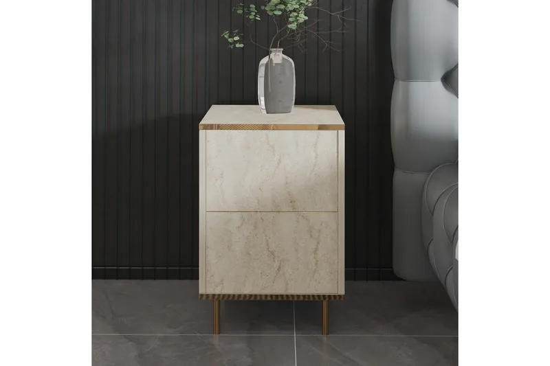 Nattbord Imaj Travertin / Gull - Beige/Gull - Møbler - Bord - Avlastningsbord & sidobord - Sengebord & nattbord