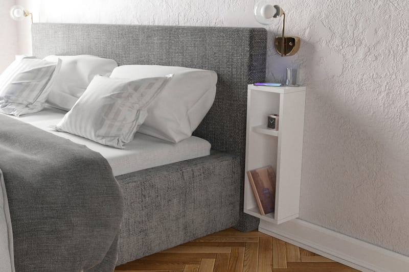 Nattbord Lundtorp 15 cm med Oppbevaring 2 Hyller - Hvit - Sengebord & nattbord