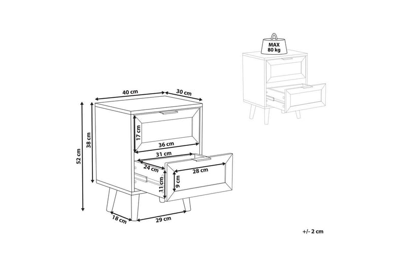 Nattbord Opoco med 2 oppbevaringsskuffer - Møbler - Bord - Avlastningsbord & sidobord - Sengebord & nattbord