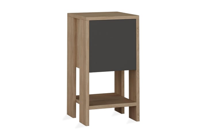 Nattbord Rodger 30 cm med Oppbevaring Hylle + Lucka - Eikfarge/Mørkegrå - Sengebord & nattbord