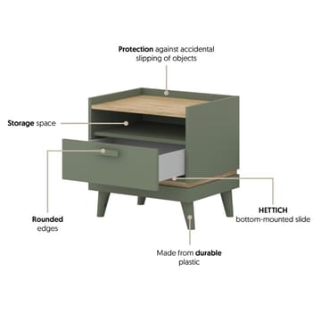 Nattbord Scandi 1 skuff - Falmet grønn - Oljet eik - Møbler - Bord - Avlastningsbord & sidobord - Sengebord & nattbord