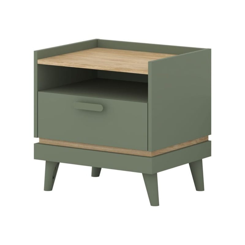 Nattbord Scandi 1 skuff, Falmet grønn - Oljet eik