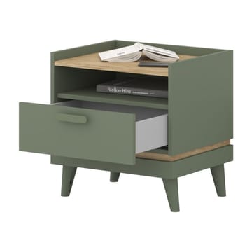 Nattbord Scandi 1 skuff - Falmet grønn - Oljet eik - Møbler - Bord - Avlastningsbord & sidobord - Sengebord & nattbord