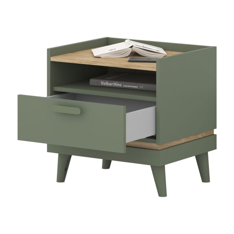 Nattbord Scandi 1 skuff - Falmet grønn - Oljet eik - Møbler - Bord - Avlastningsbord & sidobord - Sengebord & nattbord